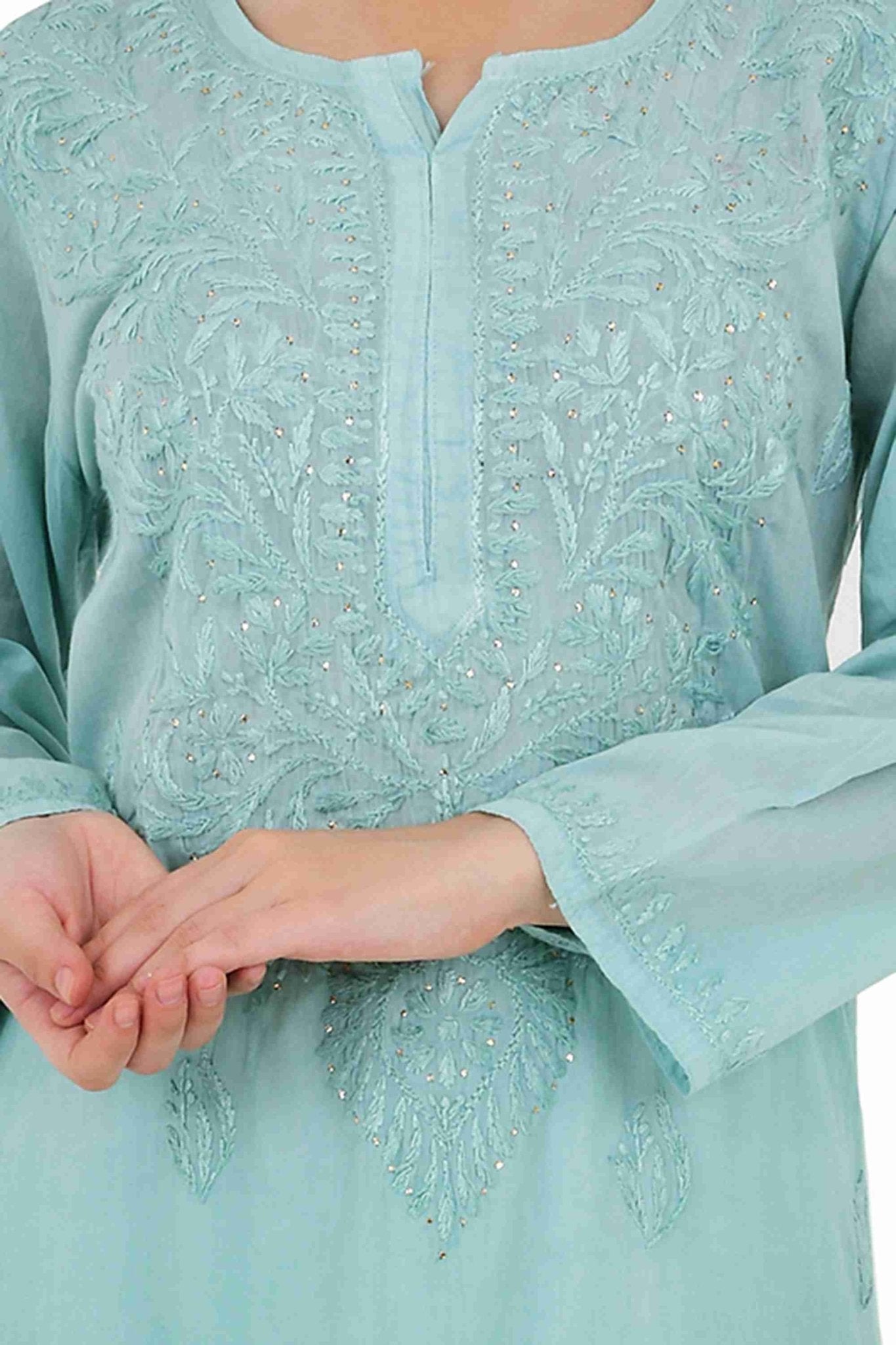 Anam rayon muqaish pastel green kurta - Lucknow Threads200_PGN - 1