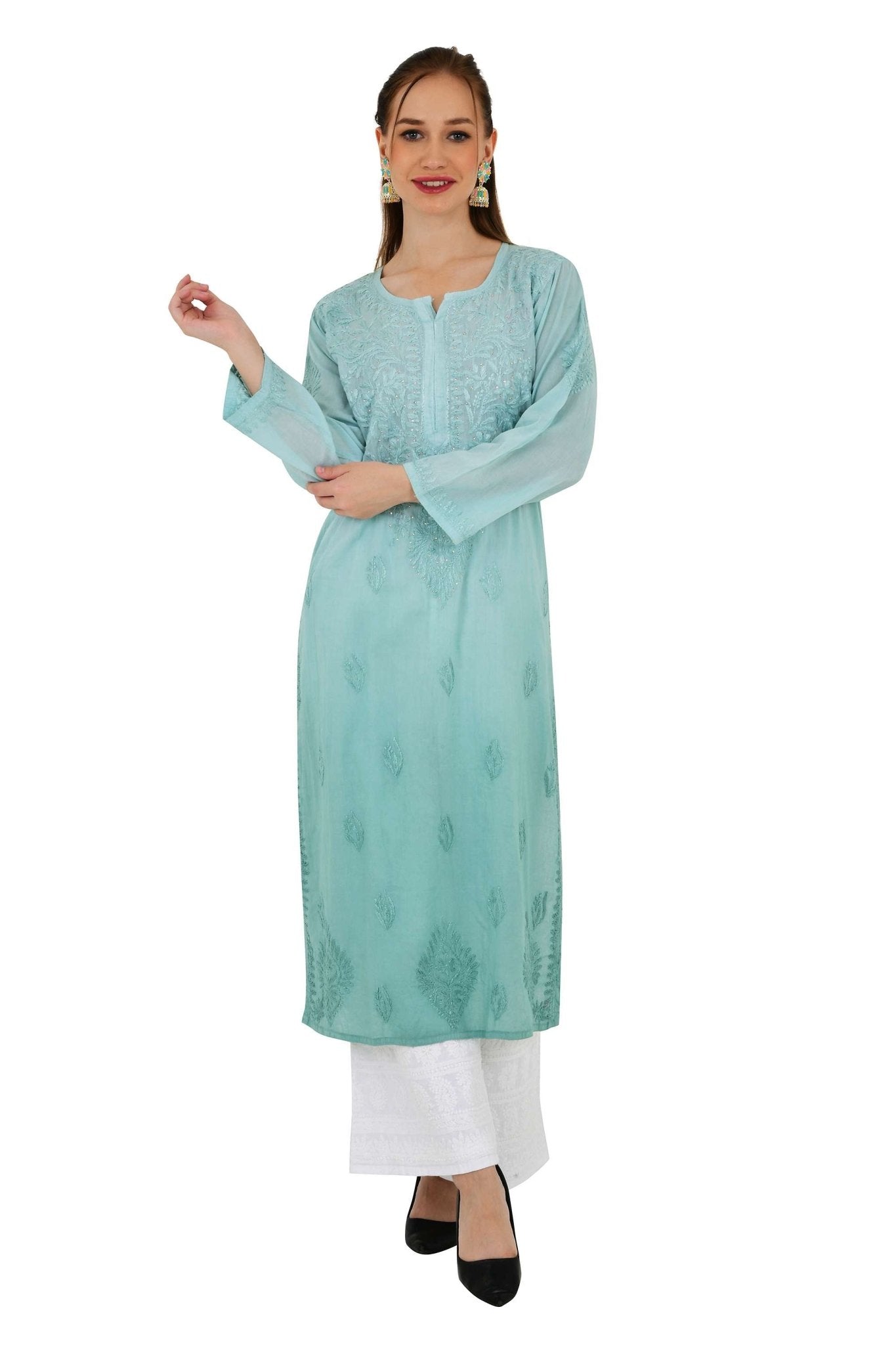Anam rayon muqaish pastel green kurta - Lucknow Threads200_PGN - 1