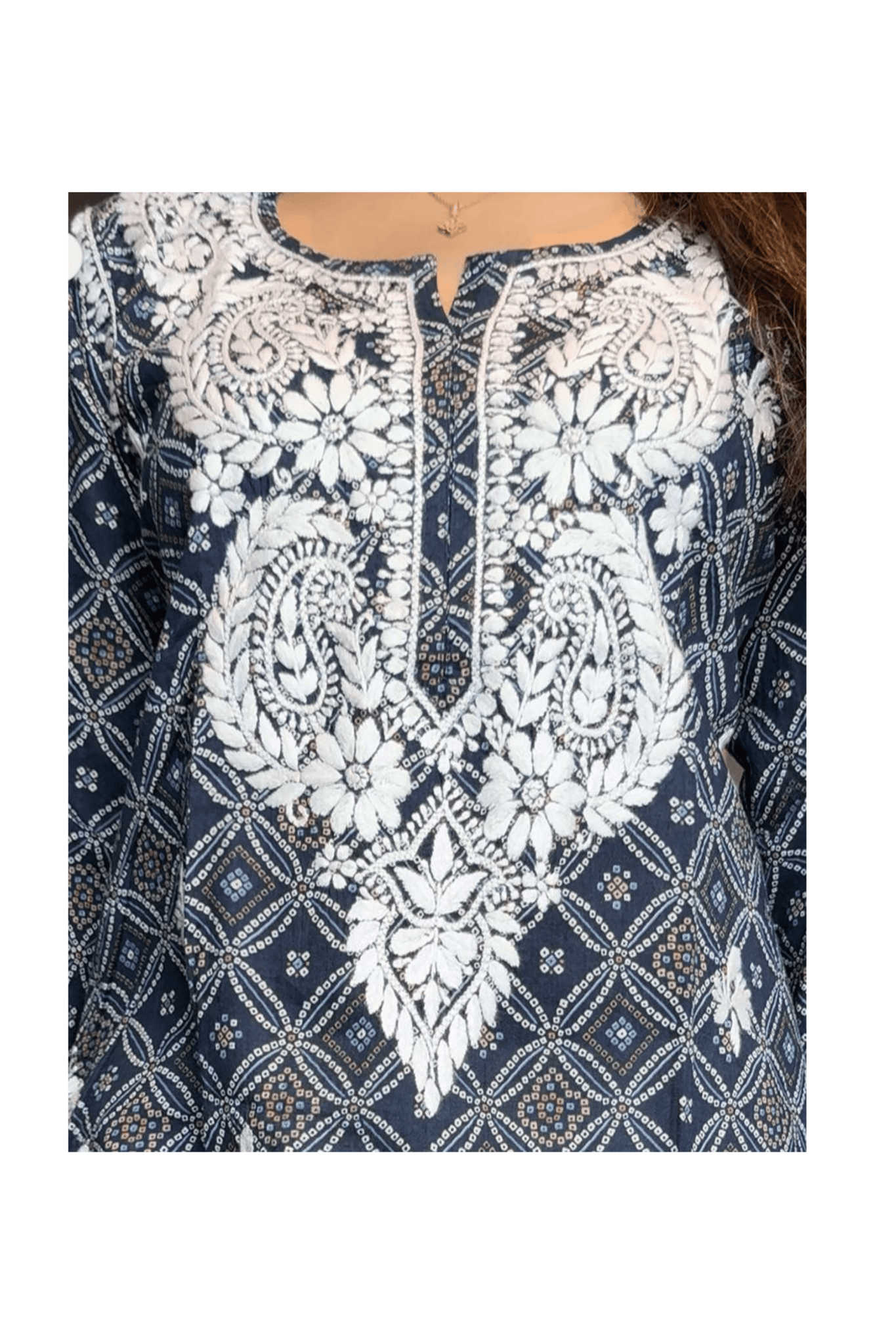 Anaya Bandani Chikankari Kurta Printed Blue - Lucknow Threads100_BLU - 1