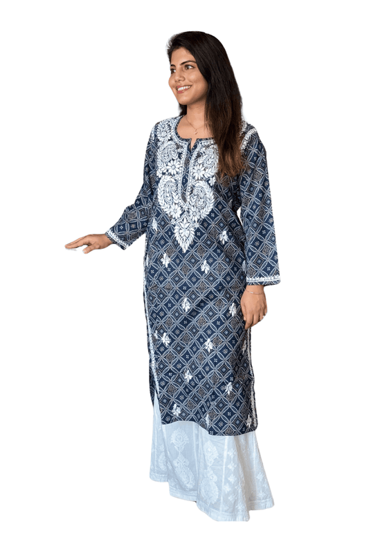 Anaya Bandani Chikankari Kurta Printed Blue - Lucknow Threads100_BLU - 1