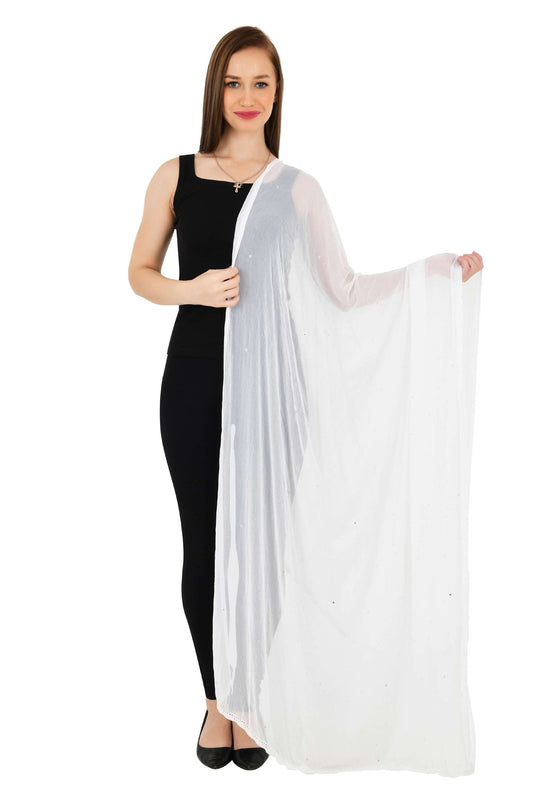 Chandni chiffon white dupatta with muqaish kamdani - Lucknow Threads700_WHT