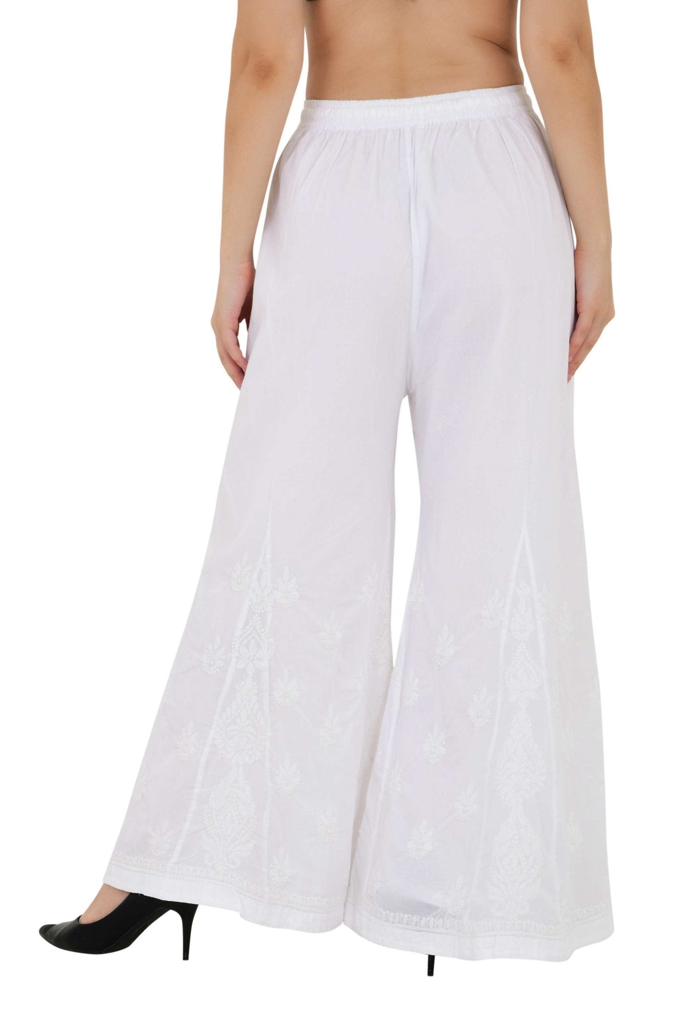 Chikankari emroidered sharara white plazo - Lucknow Threads800_WHT
