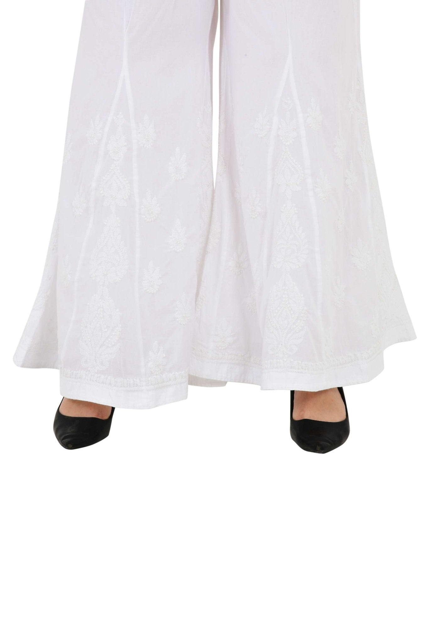 Chikankari emroidered sharara white plazo - Lucknow Threads800_WHT