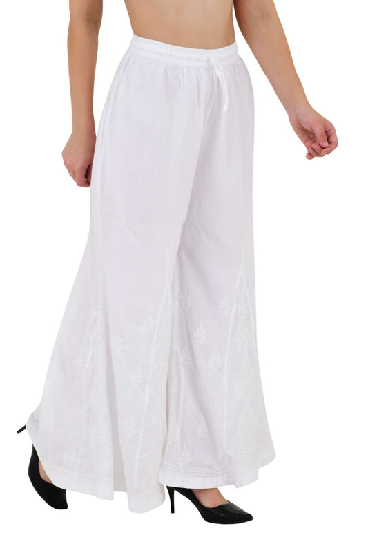 Chikankari emroidered sharara white plazo - Lucknow Threads800_WHT