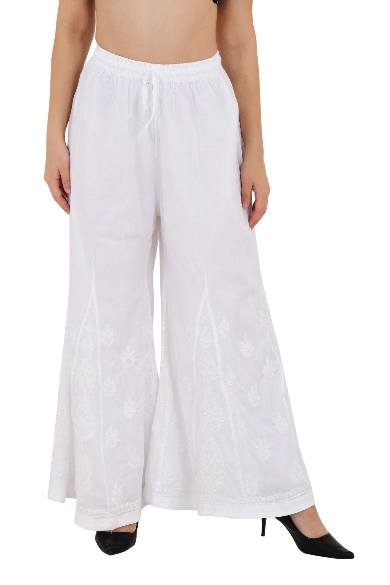 Chikankari emroidered sharara white plazo - Lucknow Threads800_WHT
