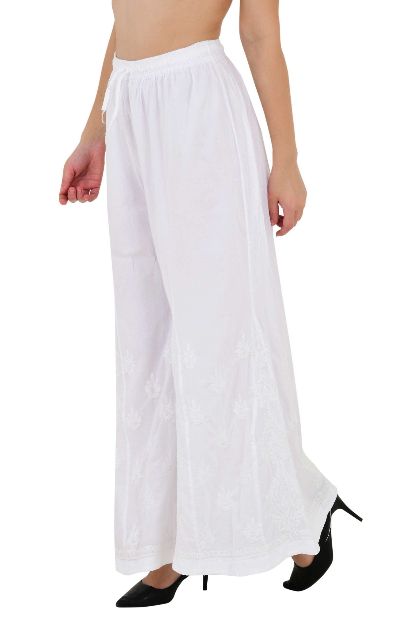 Chikankari emroidered sharara white plazo - Lucknow Threads800_WHT
