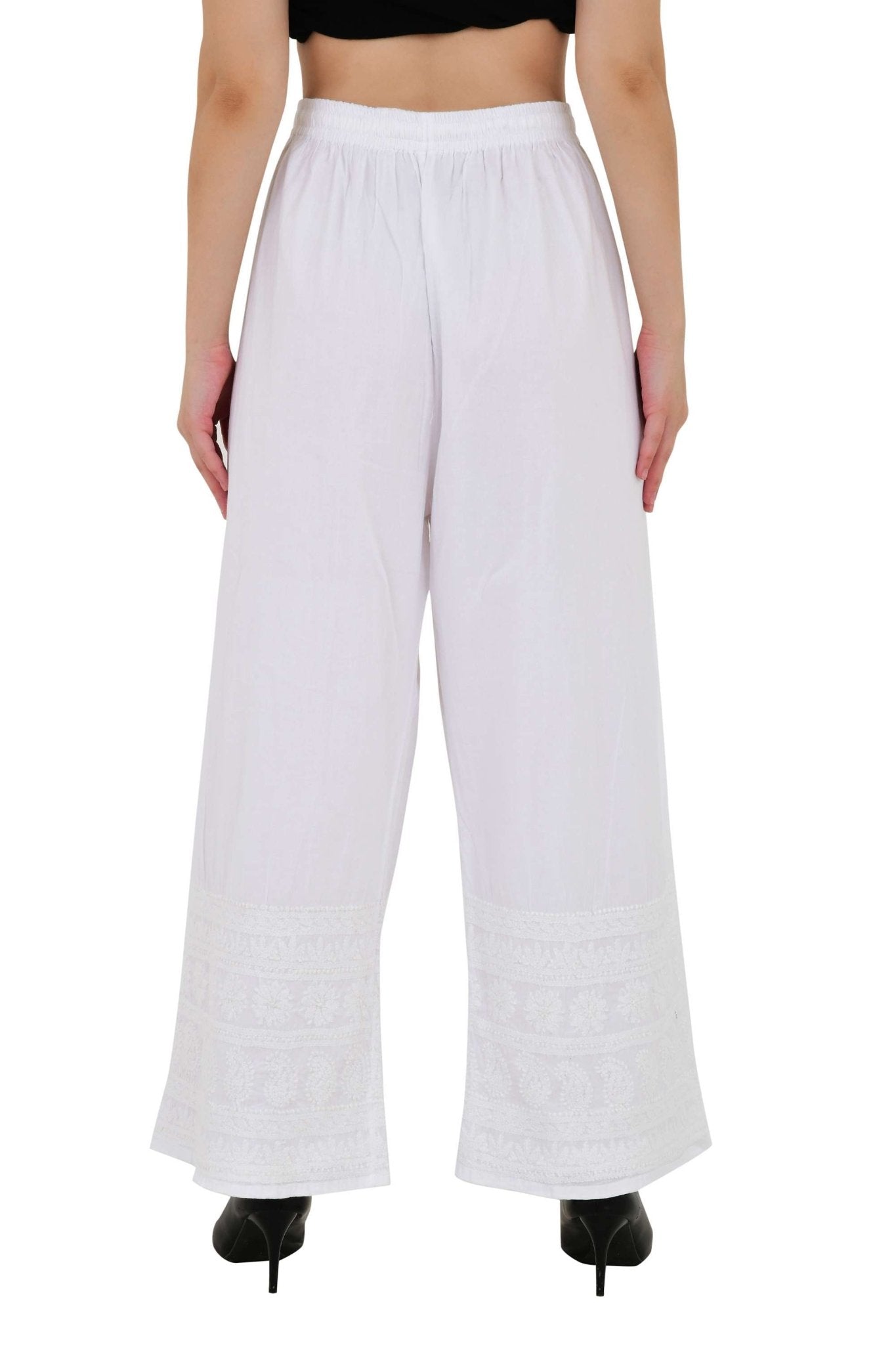 Chikankari emroidered straight white plazo - Lucknow Threads1000_WHT