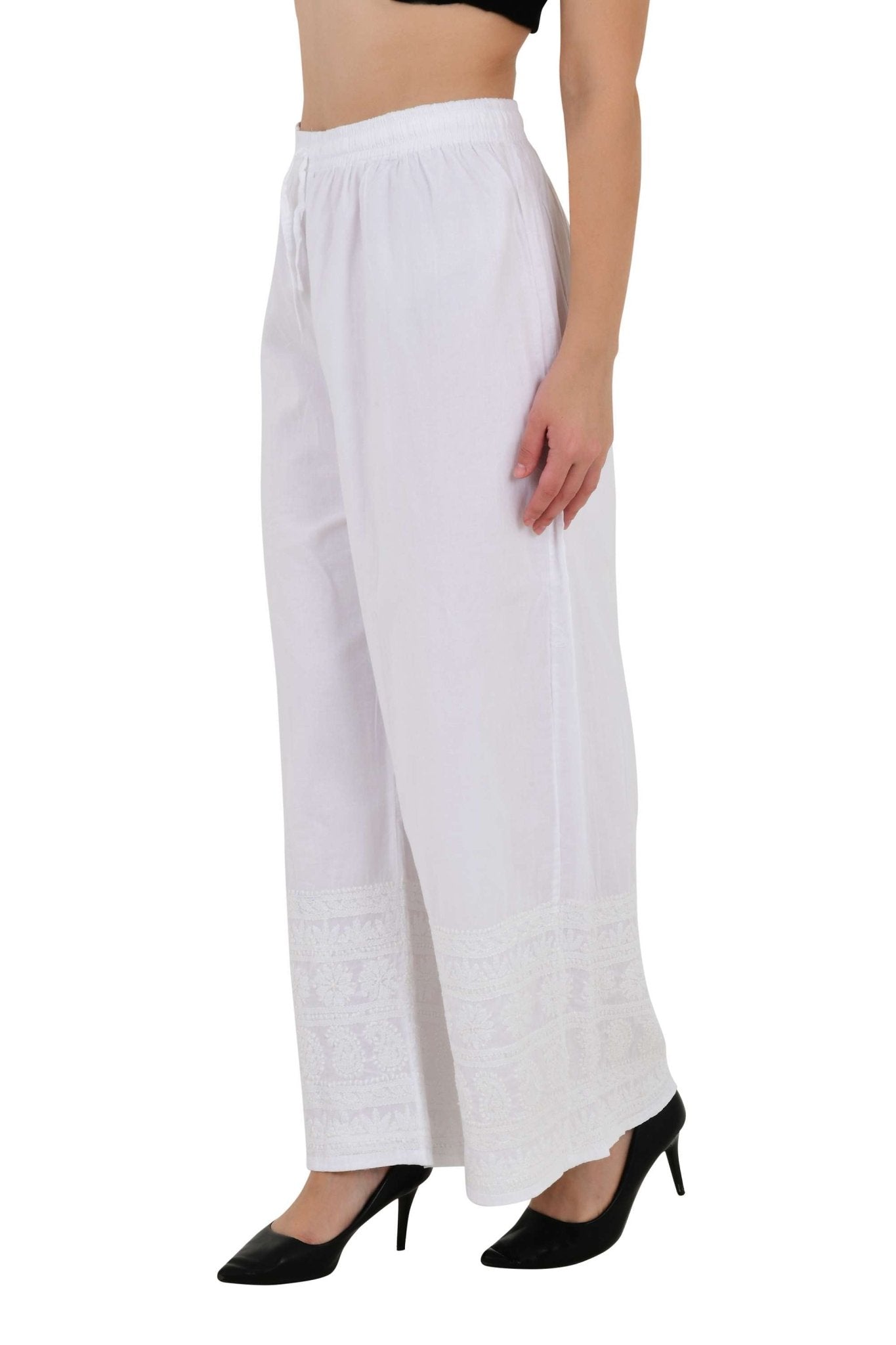 Chikankari emroidered straight white plazo - Lucknow Threads1000_WHT