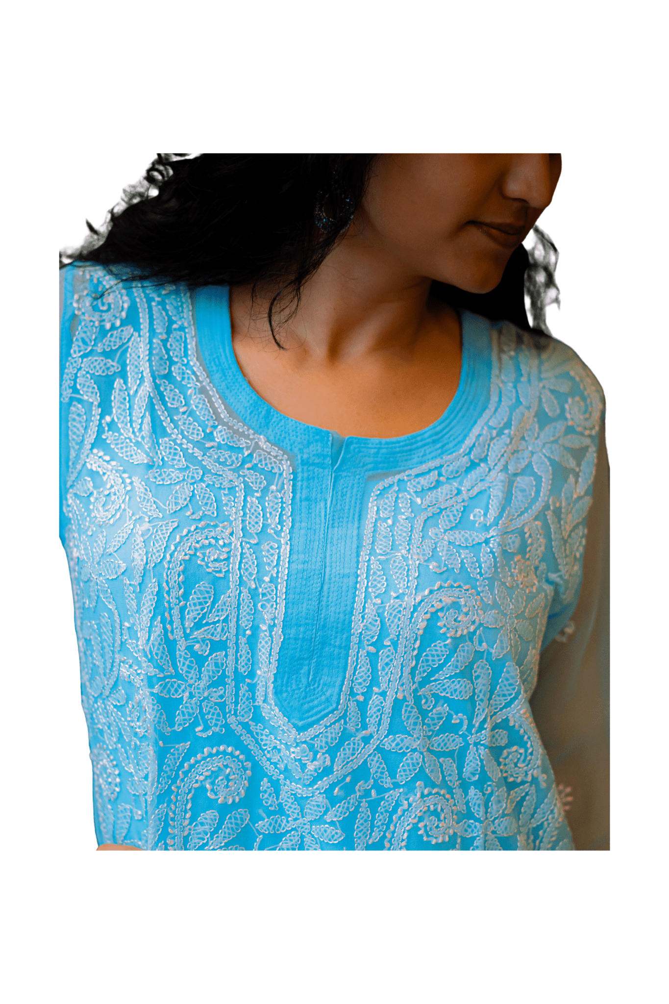 Kulsum Georgette Solid Blue Kurta - Lucknow Threads2000_BLU