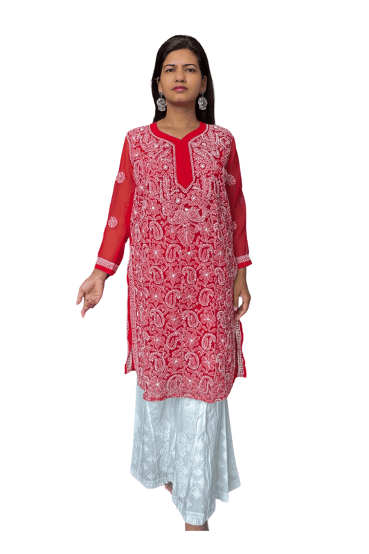 Kulsum Georgette Solid Red Kurta - Lucknow Threads2000_RED
