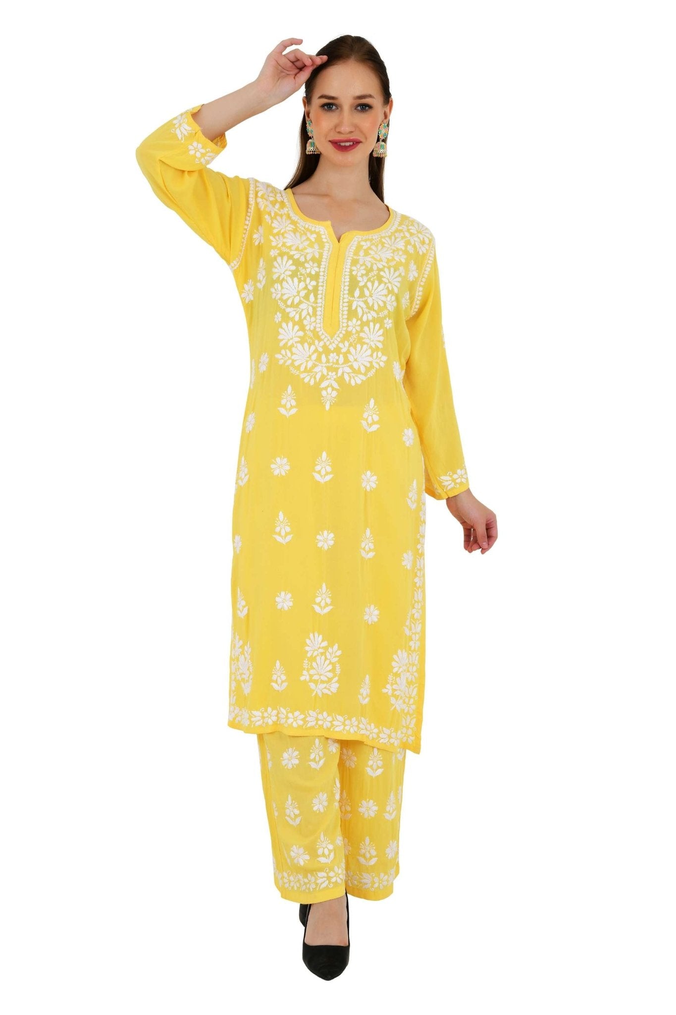 Maira modal cotton yellow full cord set - Lucknow Threads650_YLW