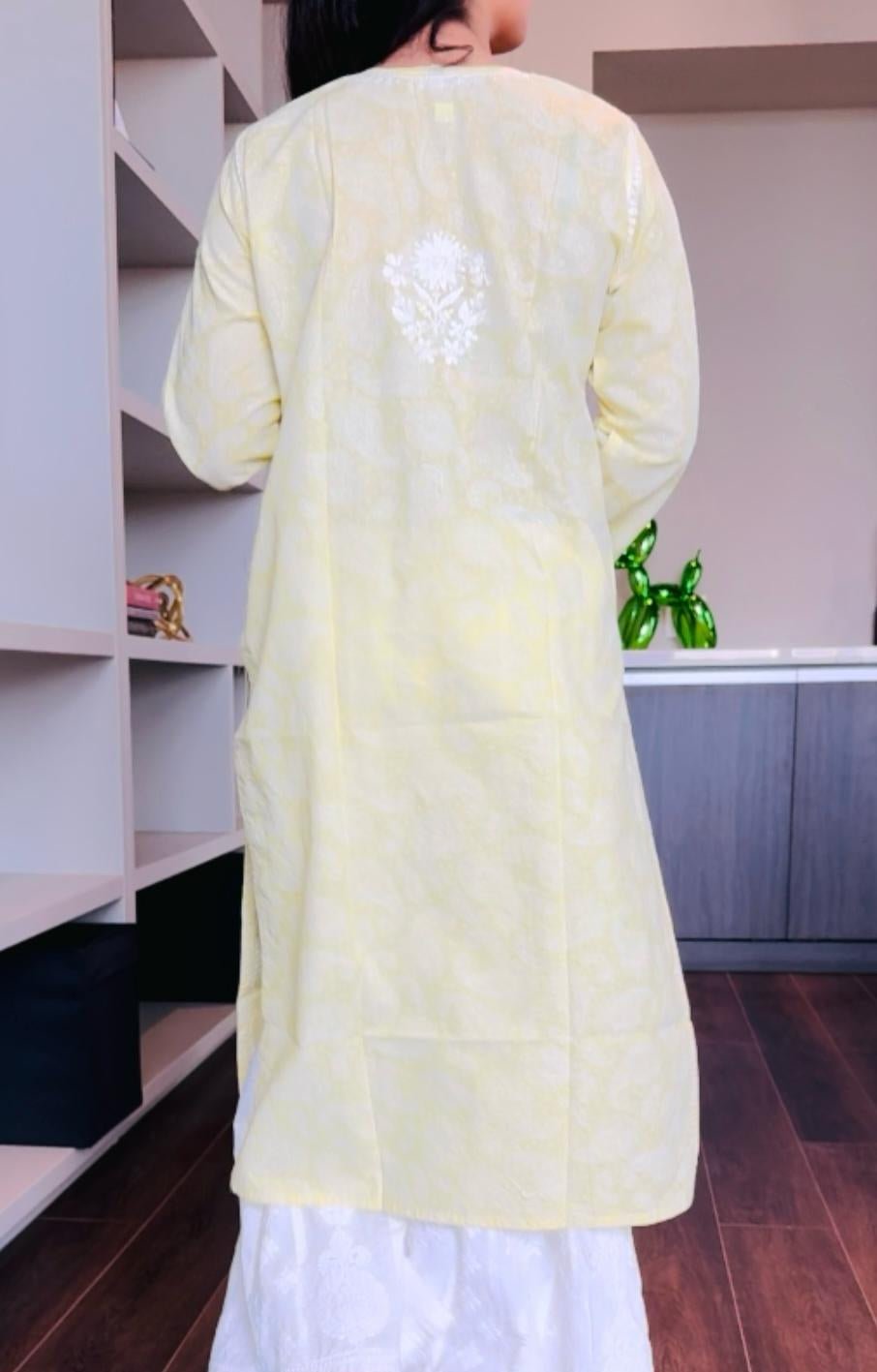 Nazia Cotton Printed Yellow Kurta - Lucknow Threads300_YLW - 1