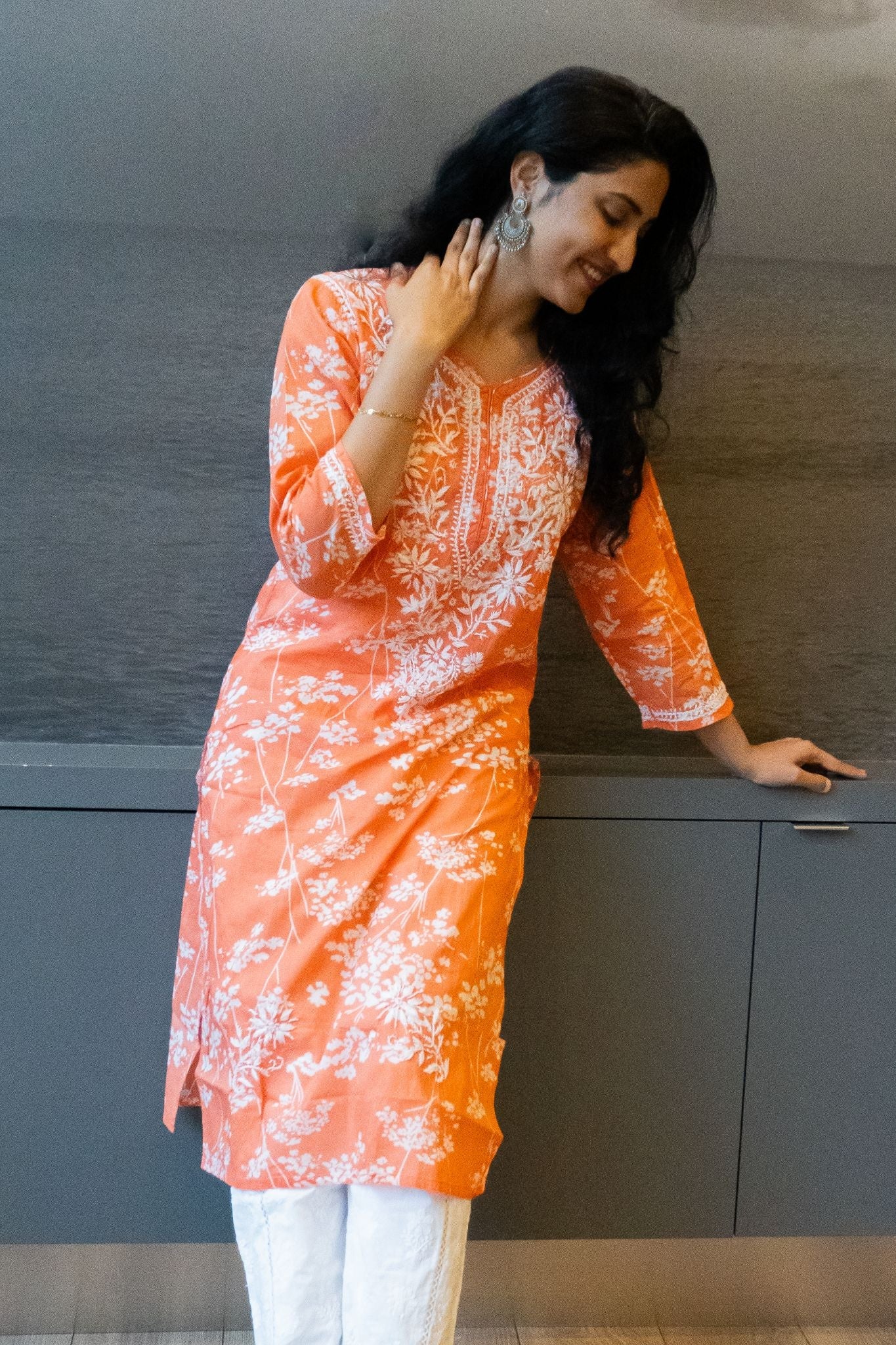 Noori Mul Cotton Printed Orange Kurta - Lucknow Threads400_ORG - 2