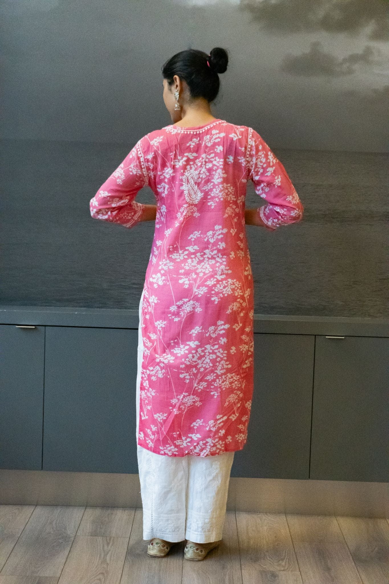 Noori Mul Cotton Printed Pink Kurta - Lucknow Threads400_PNK - 1