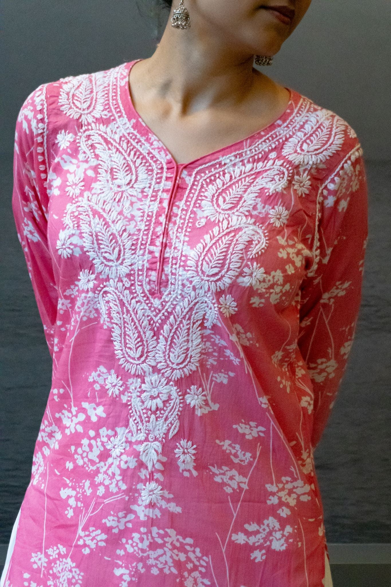 Noori Mul Cotton Printed Pink Kurta - Lucknow Threads400_PNK - 1