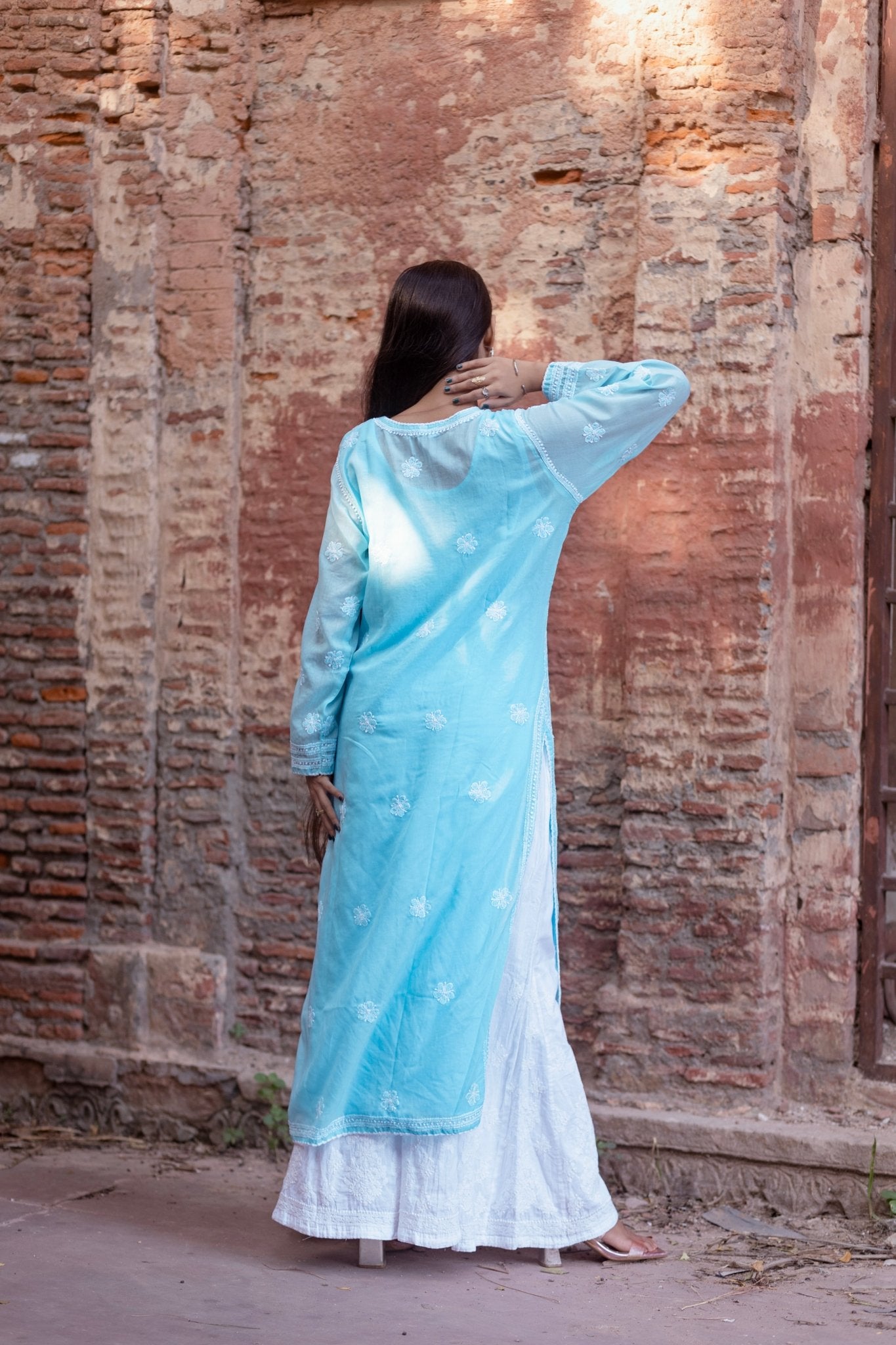 Sahiba Full Jaal Blue Cotton Kurta - Lucknow Threads900_BLUE