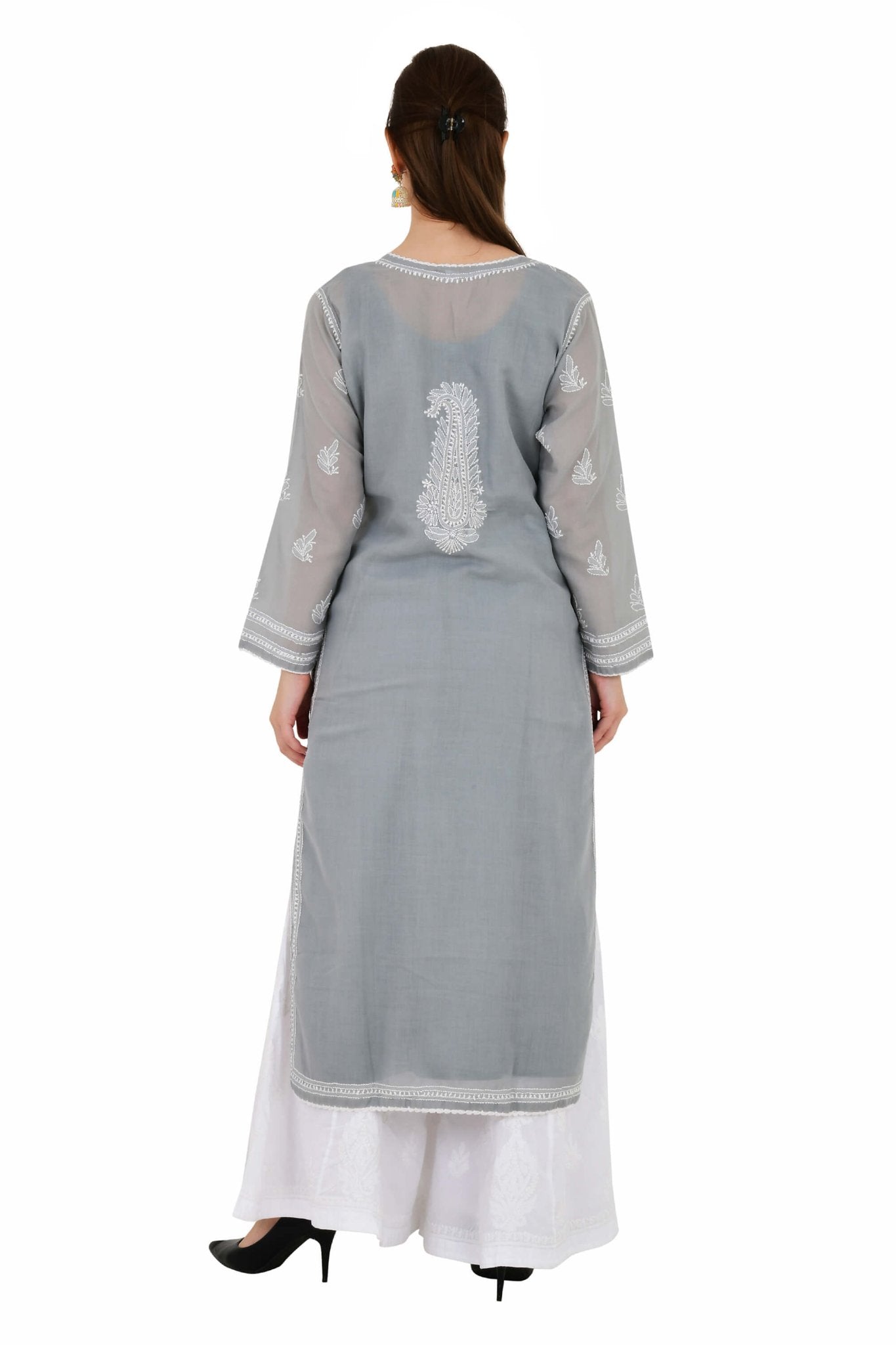 Sahiba Full Jaal Grey Cotton Kurta - Lucknow Threads900_GRY