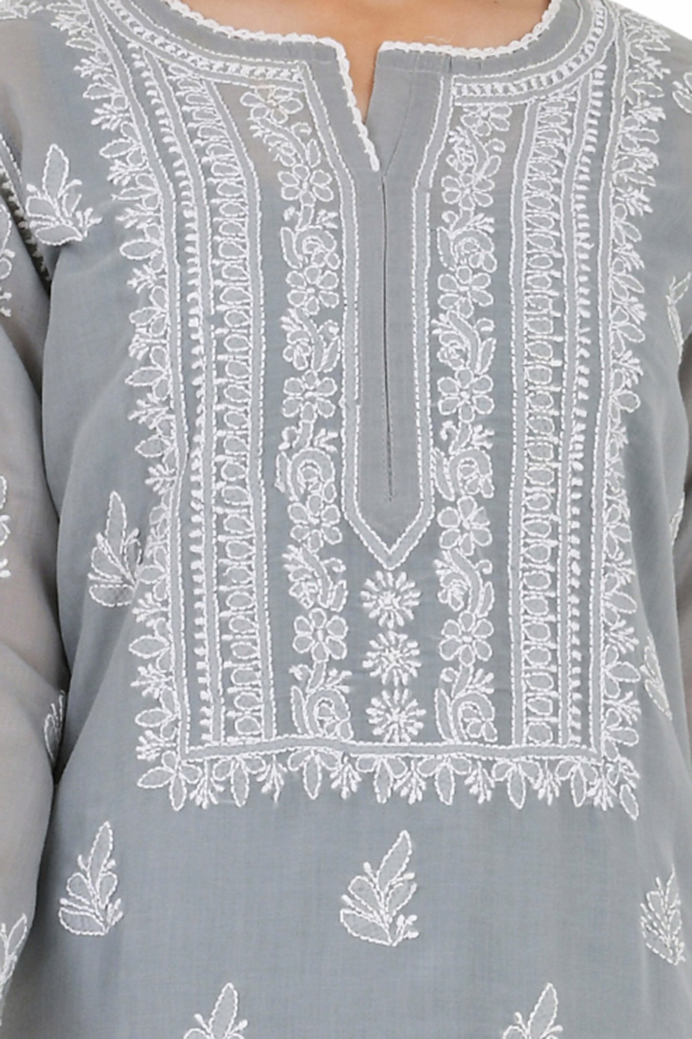 Sahiba Full Jaal Grey Cotton Kurta - Lucknow Threads900_GRY