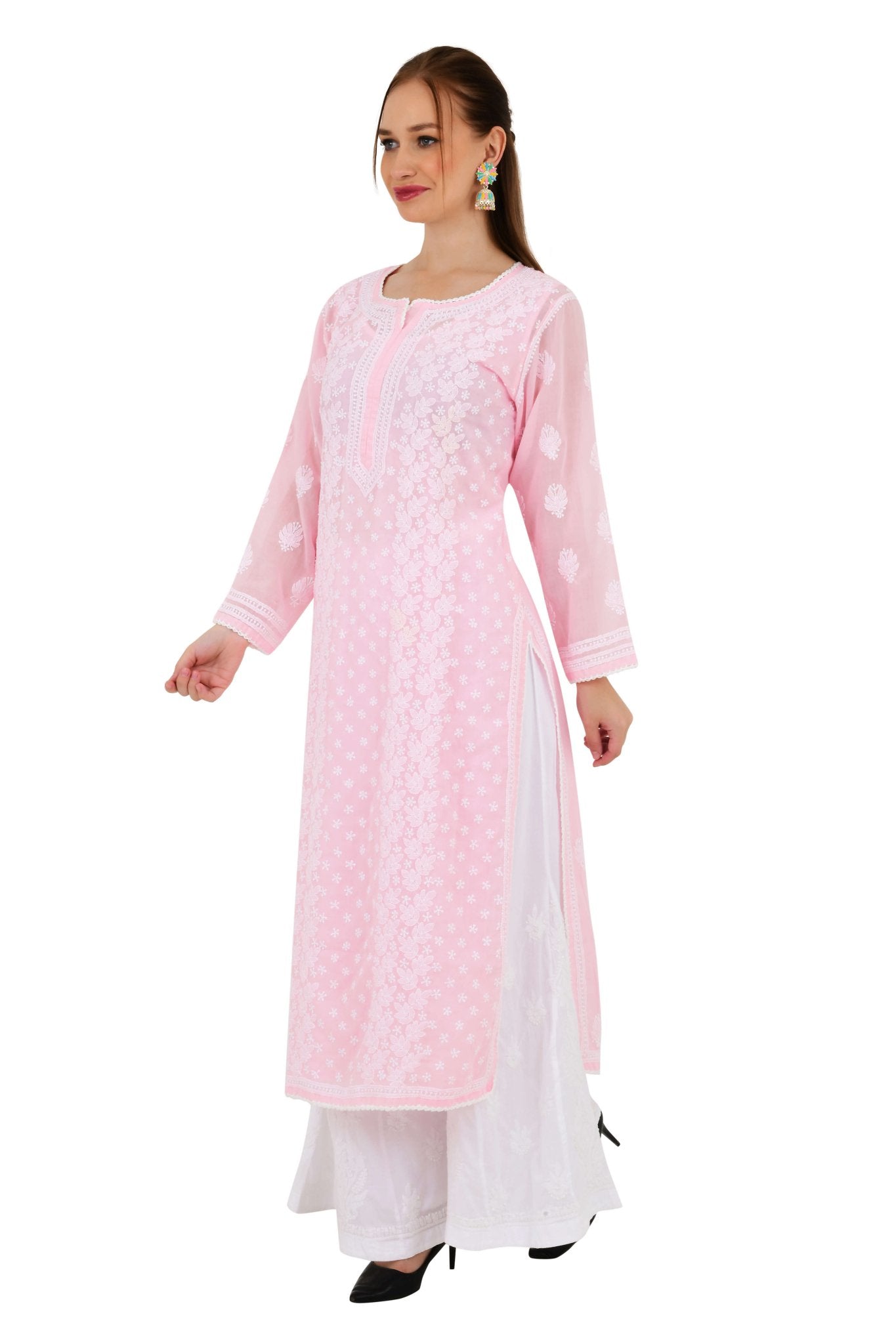 Sahiba Full Jaal Pink Cotton Kurta - Lucknow Threads900_PNK
