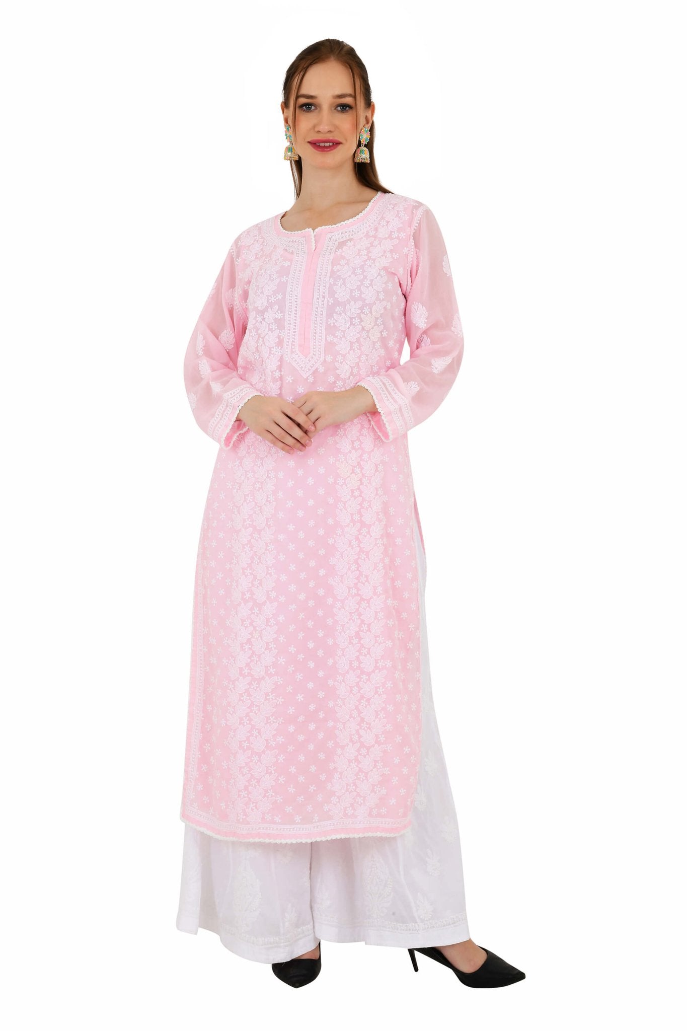 Sahiba Full Jaal Pink Cotton Kurta - Lucknow Threads900_PNK