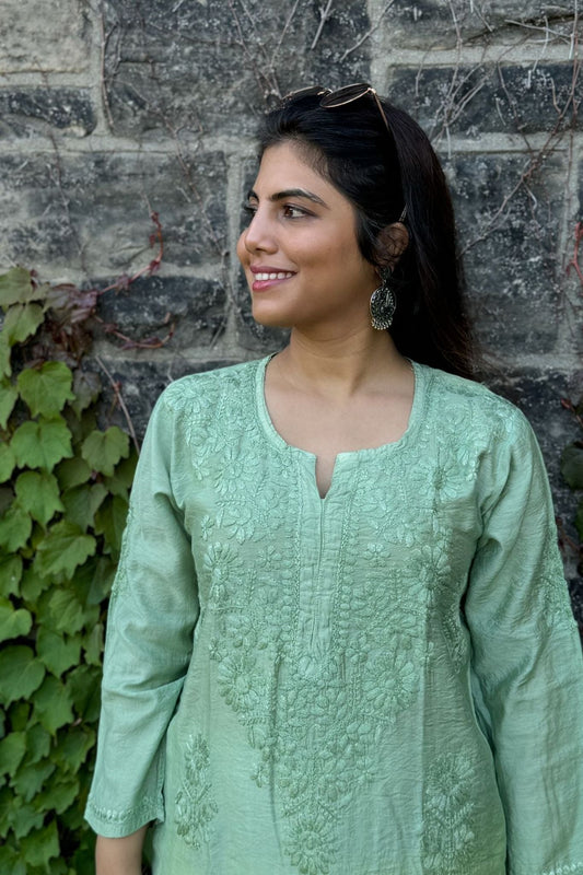 Samaira Chanderi Silk Green Kurta - Lucknow Threads500_GRN - 1