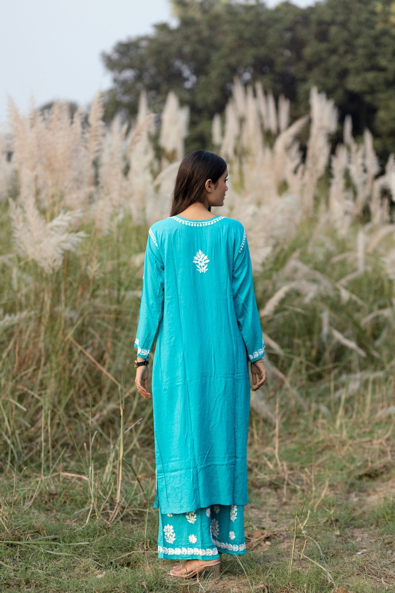 Simra Cool Aqua Blue Modal Cotton Cord Set - Lucknow Threads600_BLU