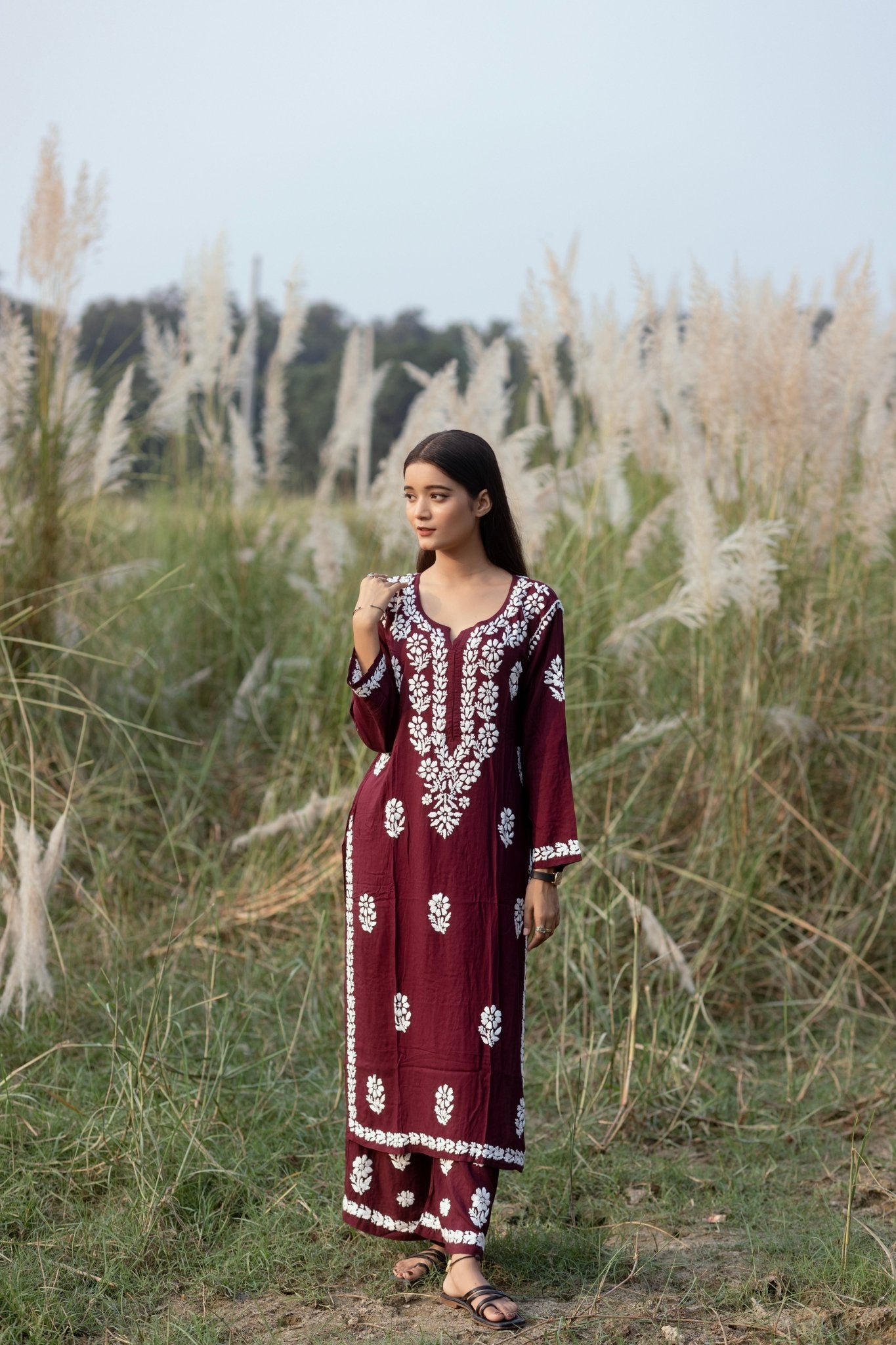 Simra royal maroon modal cotton full cord set - Lucknow Threads600_RED