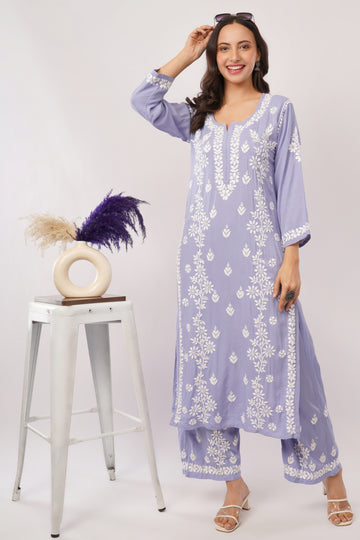 Ayat- Lavender Rayon Chikankari Co-ord Set