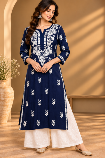 Maira Navy Blue Modal Chikankari Kurta