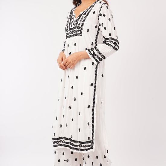 Afreen - White Rayon Chikankari Co - ord Set - Lucknow Threads