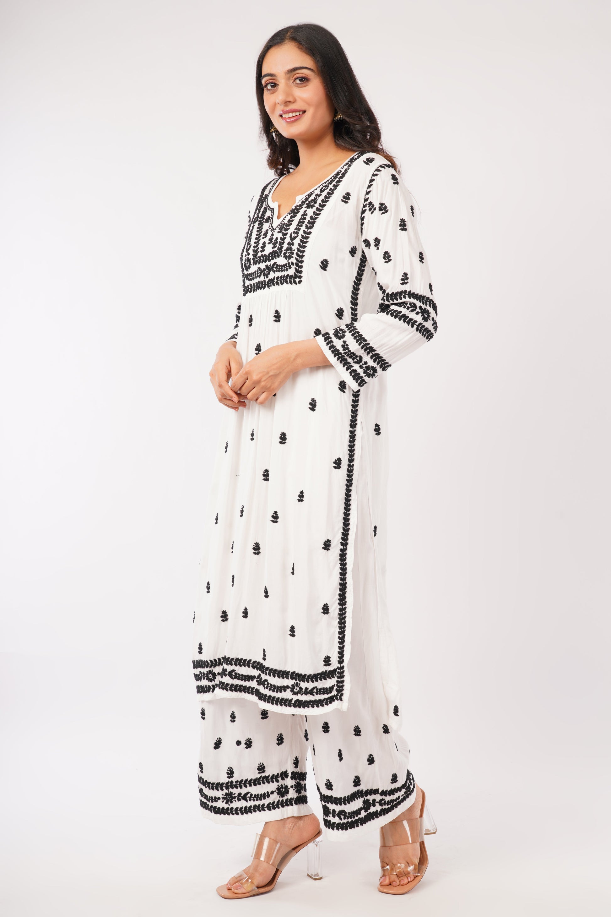 Afreen - White Rayon Chikankari Co - ord Set - Lucknow Threads