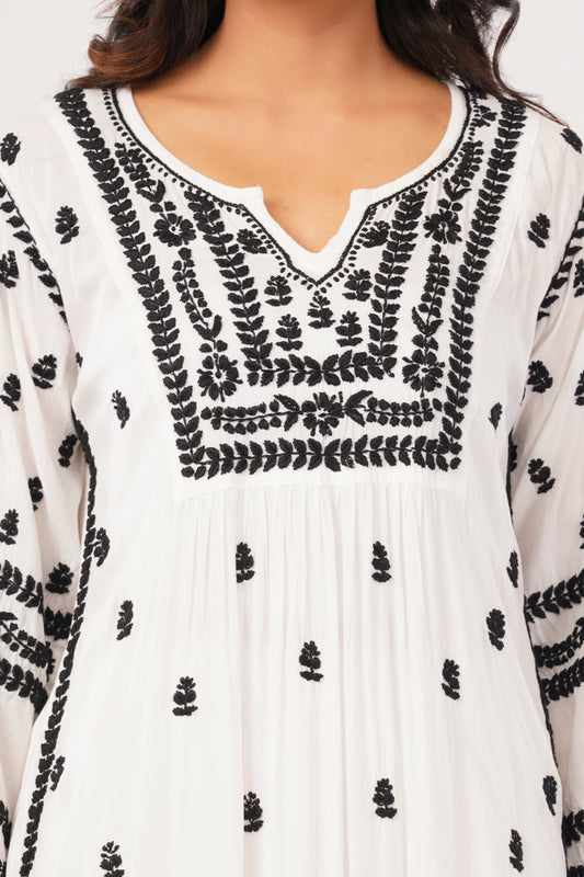 Afreen - White Rayon Chikankari Co - ord Set - Lucknow Threads