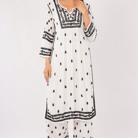 Afreen - White Rayon Chikankari Co - ord Set - Lucknow Threads