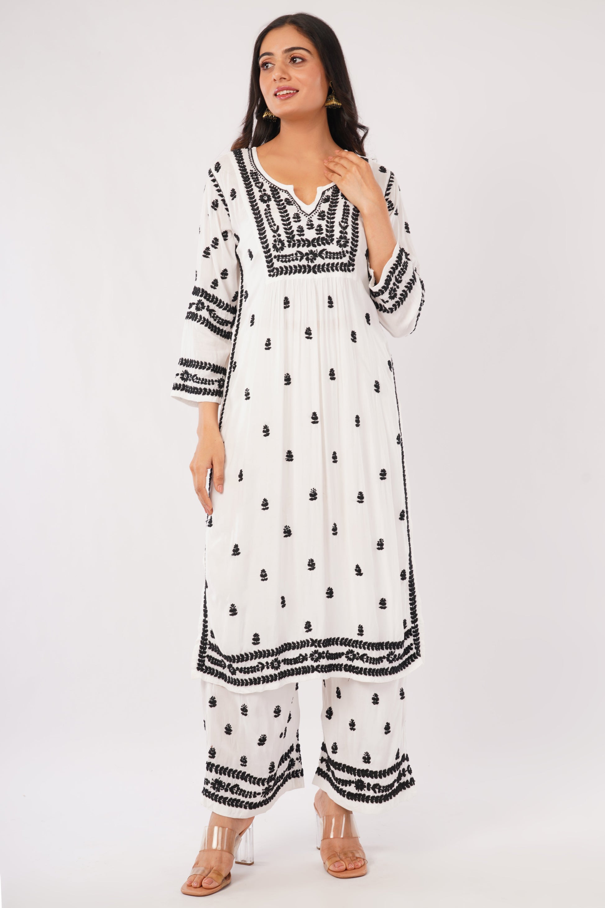 Afreen - White Rayon Chikankari Co - ord Set - Lucknow Threads