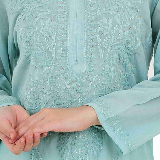 Anam rayon muqaish pastel green kurta - Lucknow Threads200_PGN - 1