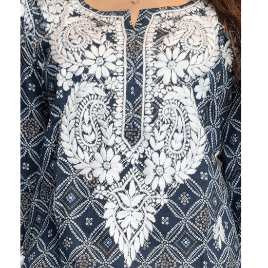 Anaya Bandani Chikankari Kurta Printed Blue - Lucknow Threads100_BLU - 1