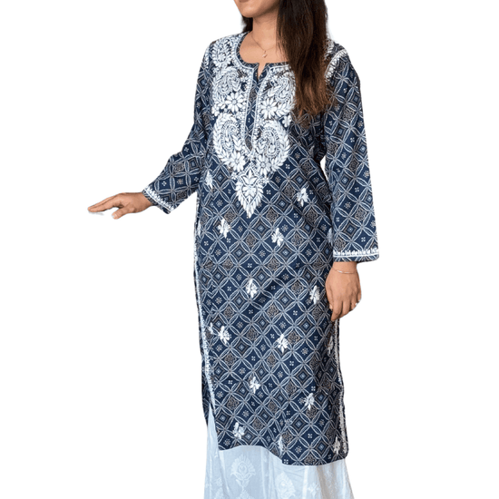 Anaya Bandani Chikankari Kurta Printed Blue - Lucknow Threads100_BLU - 1