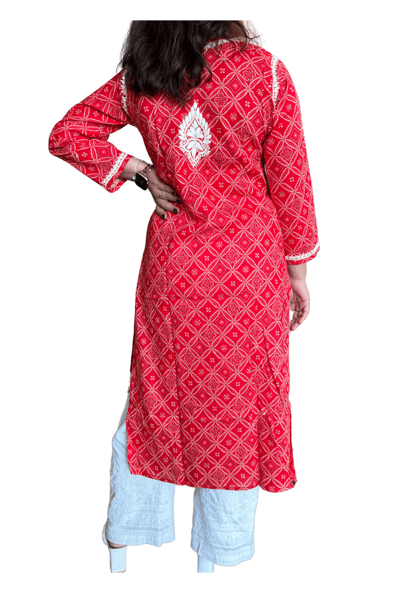 Anaya Bandani Chikankari Kurta Printed Red - Lucknow Threads100_RED - 1