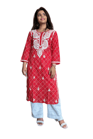 Anaya Bandani Chikankari Kurta Printed Red - Lucknow Threads100_RED - 1