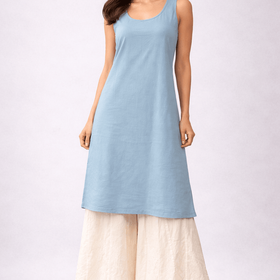 Asra – Ash Blue Full Jaal Chikankari Kurta with Inner - Lucknow Threads