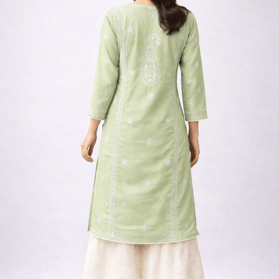 Asra – Ash Blue Full Jaal Chikankari Kurta with Inner - Lucknow Threads