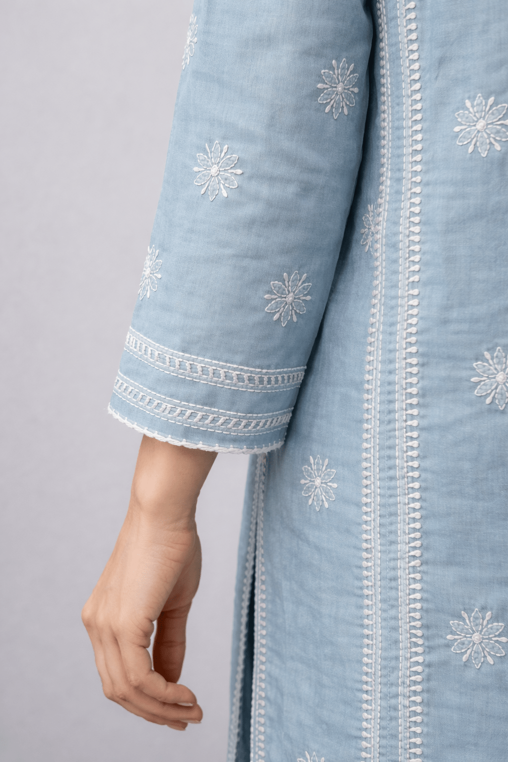 Asra – Ash Blue Full Jaal Chikankari Kurta with Inner - Lucknow Threads