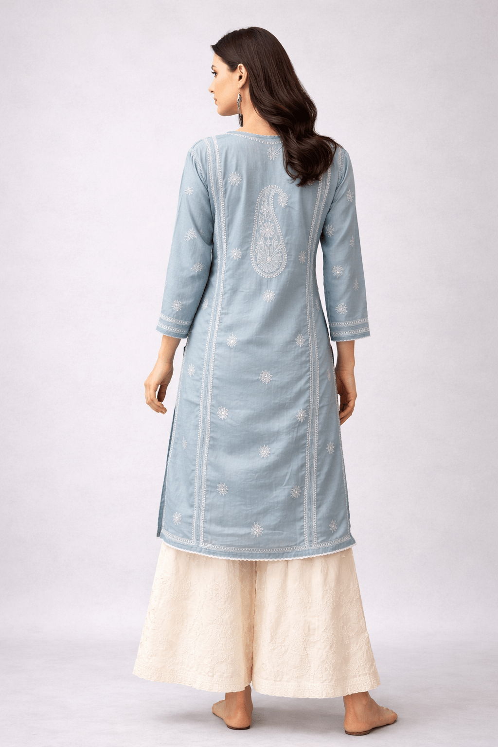 Asra – Ash Blue Full Jaal Chikankari Kurta with Inner - Lucknow Threads
