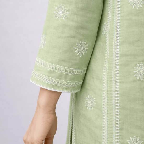 Asra – Ash Blue Full Jaal Chikankari Kurta with Inner - Lucknow Threads