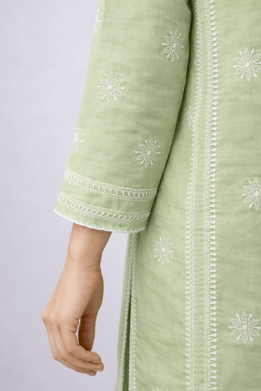 Asra – Ash Blue Full Jaal Chikankari Kurta with Inner - Lucknow Threads