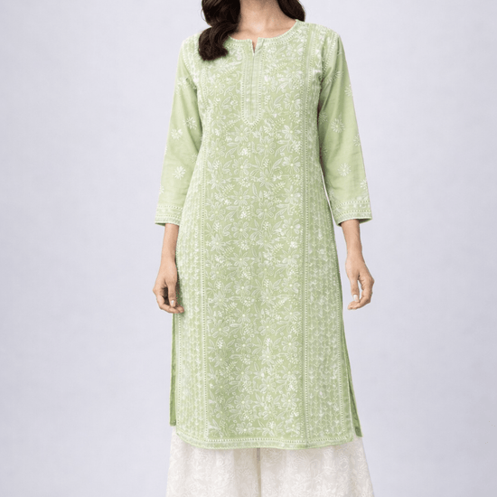 Asra – Ash Blue Full Jaal Chikankari Kurta with Inner - Lucknow Threads
