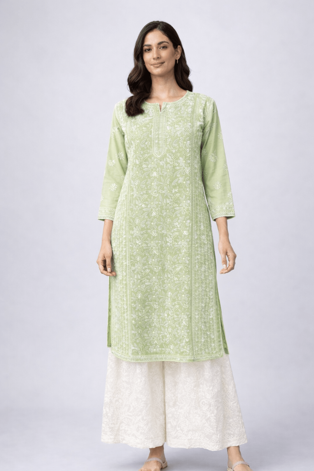 Asra – Ash Blue Full Jaal Chikankari Kurta with Inner - Lucknow Threads