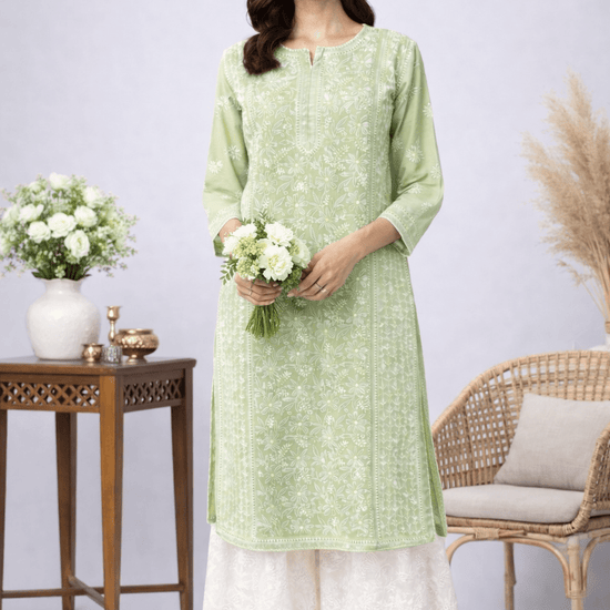 Asra – Ash Blue Full Jaal Chikankari Kurta with Inner - Lucknow Threads