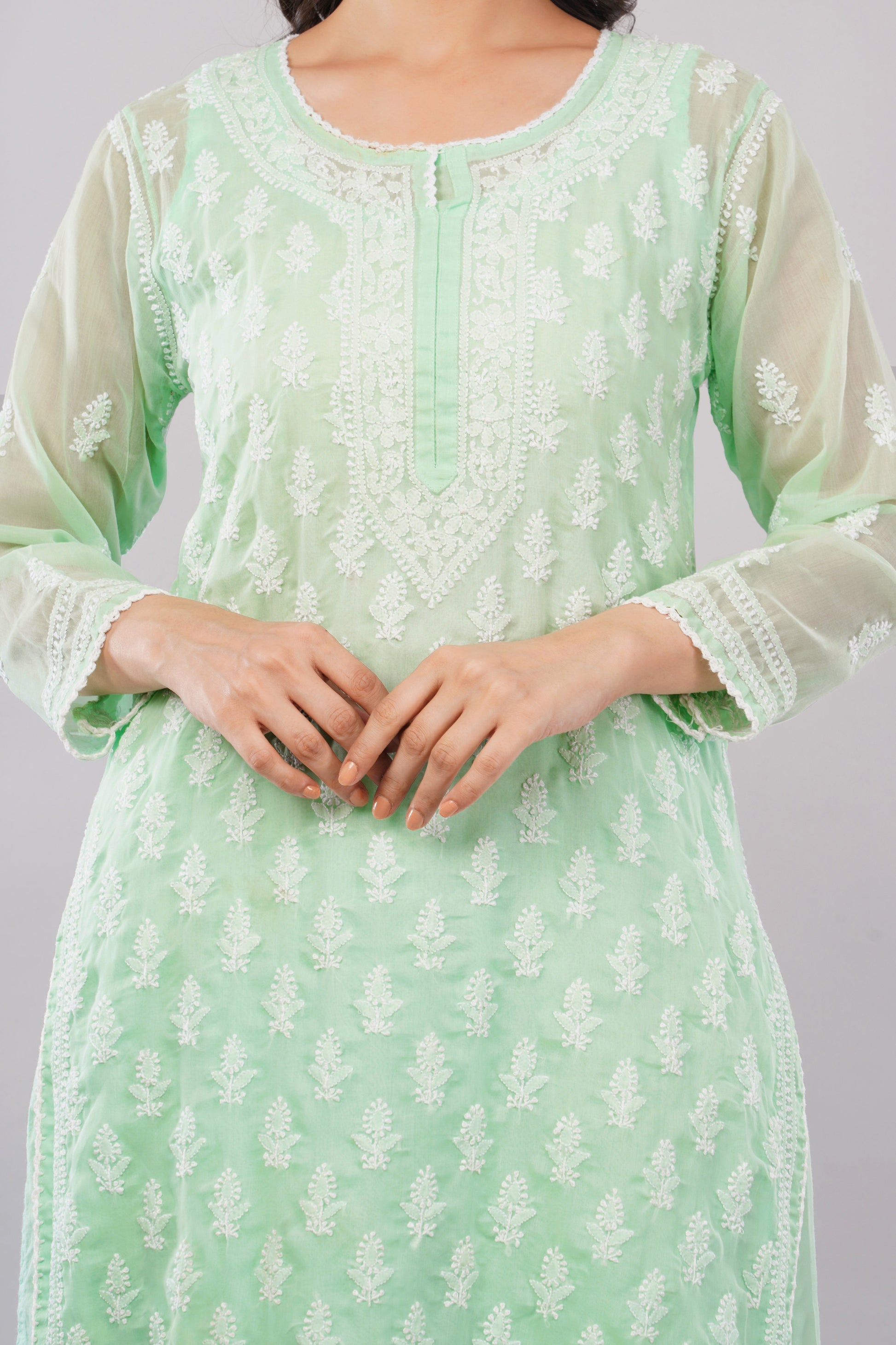 Asra Mint Green Shadow Work Chikankari Coord Set with Inner - Lucknow Threads