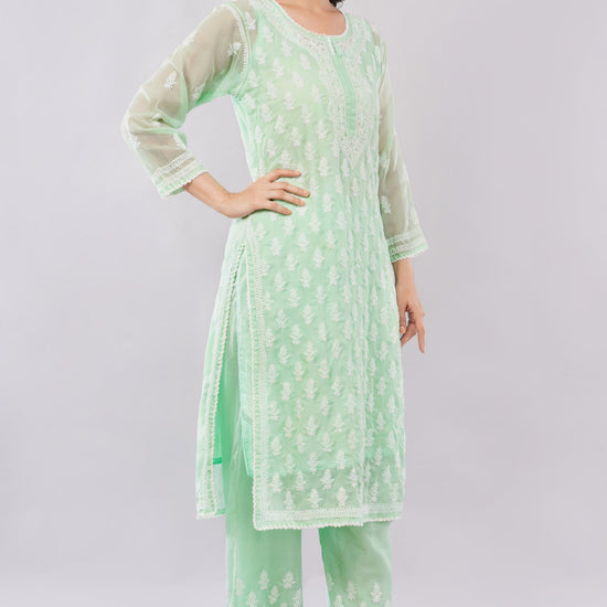Asra Mint Green Shadow Work Chikankari Coord Set with Inner - Lucknow Threads